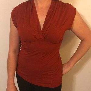 Dark Orange Wrap Front Sleeveless Top